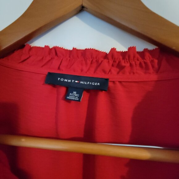 Women's Tommy Hilfiger XL Red Chiffon Flowy Top Long Sleeve Blouse - Picture 2 of 3